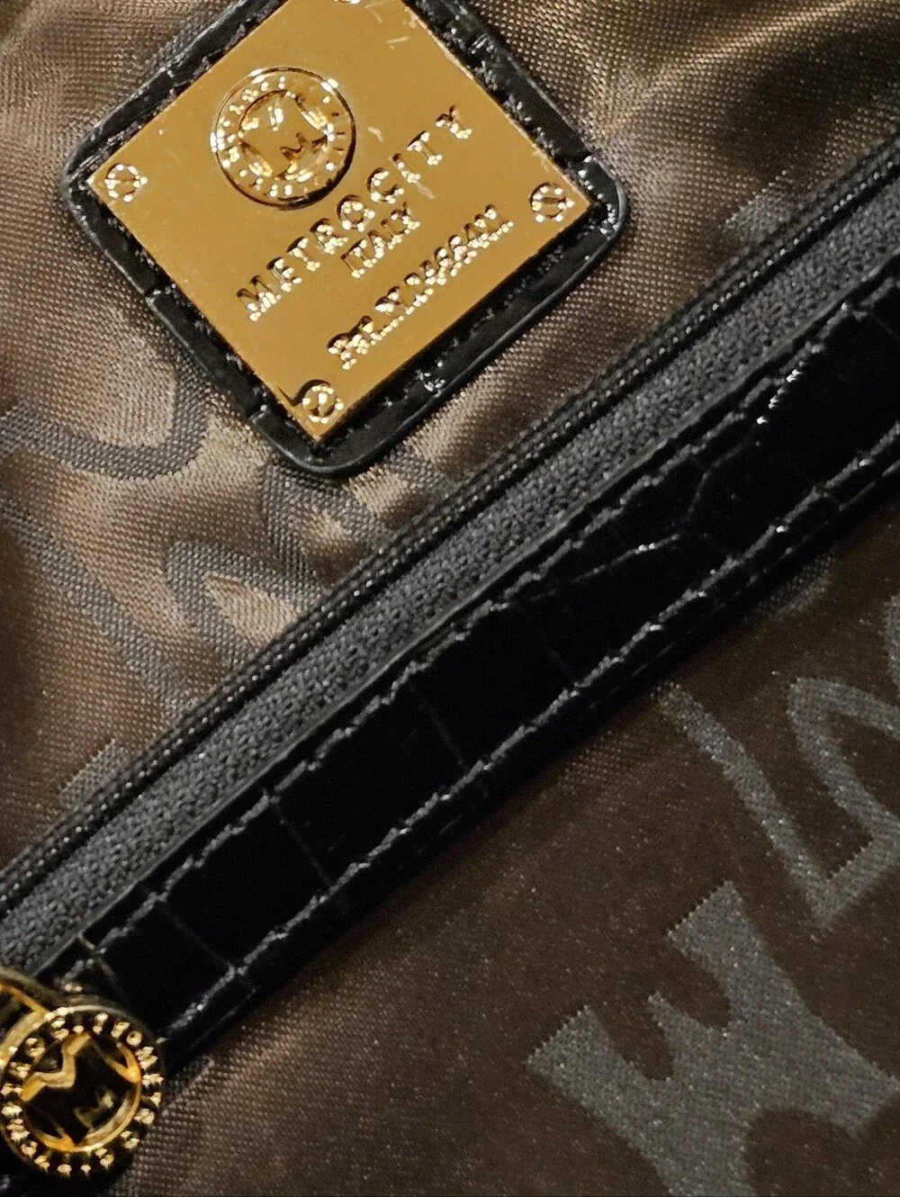Metrocity Vintage Embossed Black Calf Skin Leather Boston Bag
